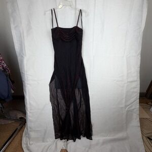 VTG Hyphen Dress Womens Small Black Glitter Mesh Cowl Neck Slip Maxi Formal Y2k